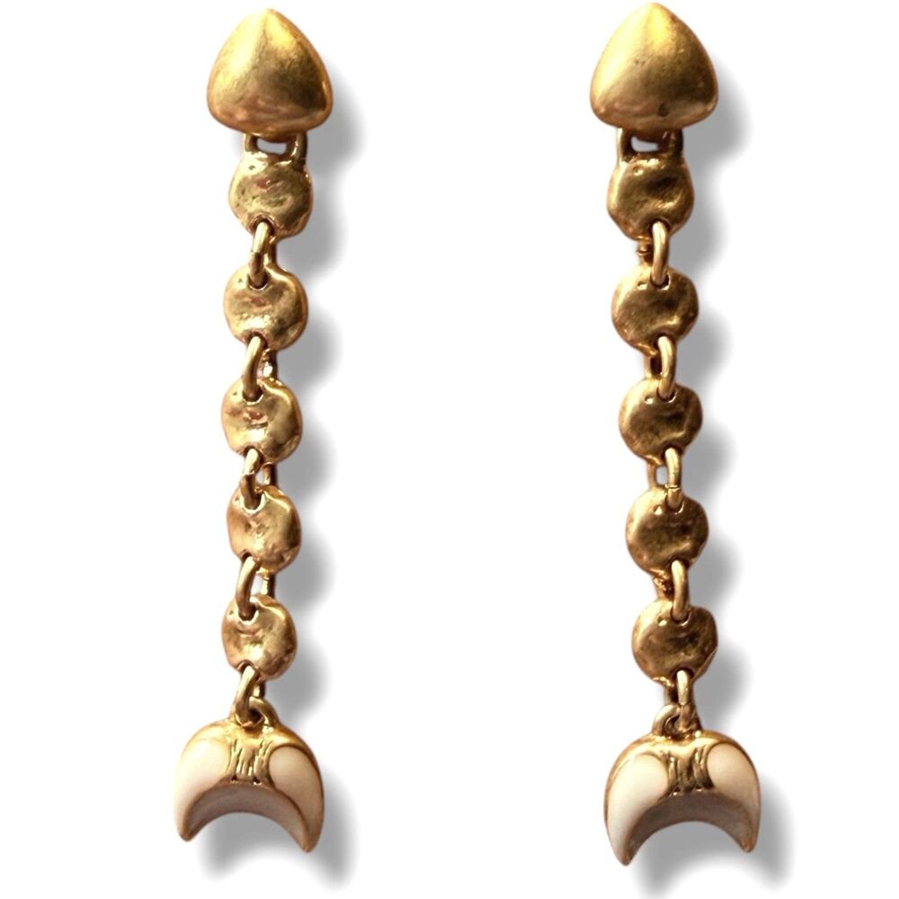 Stella & Dot Trevally Drop Earrings – White Enamel Crescent & Gold‑Tone